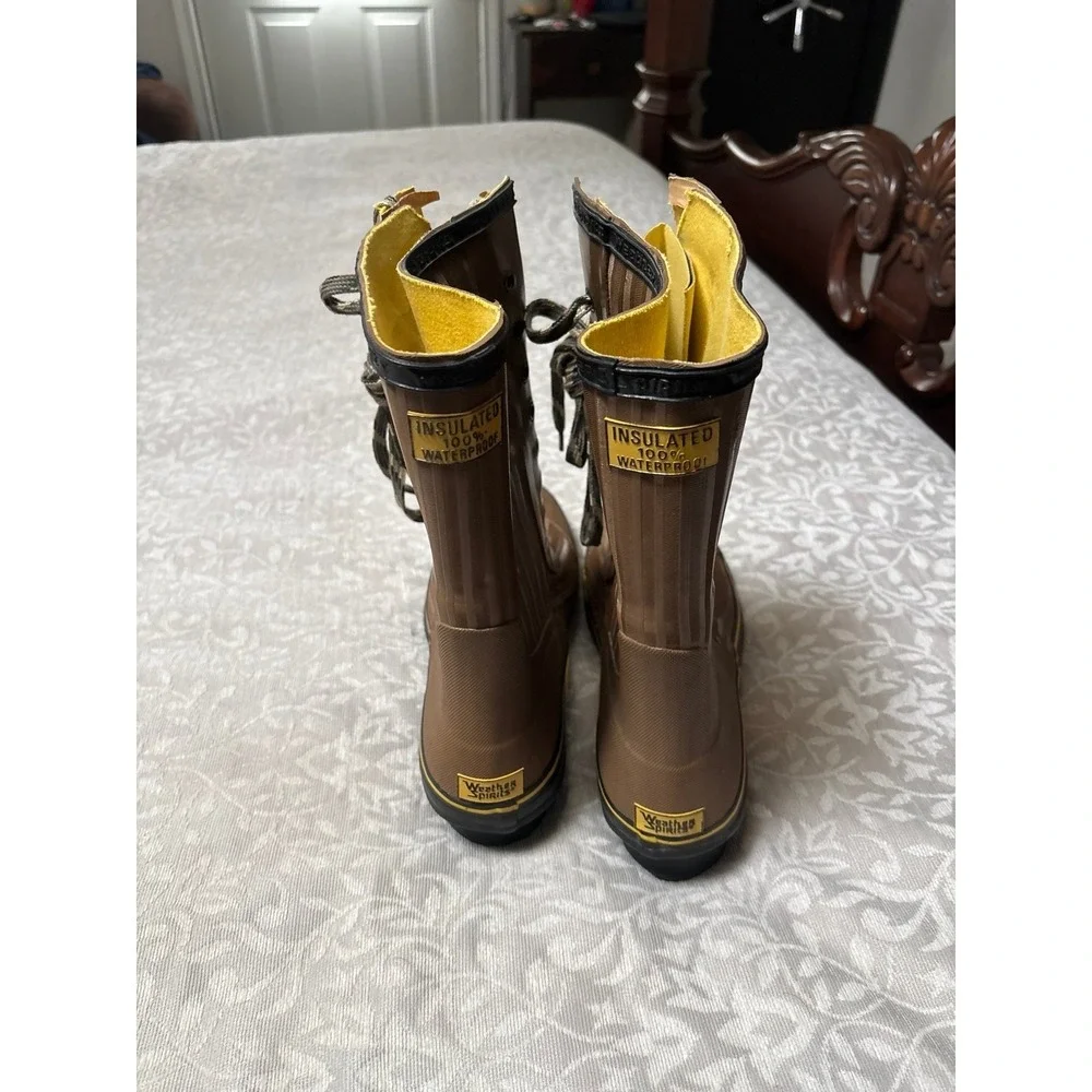 Weather Spirits Mens Insulated Waterproof Rubber Boots Steel Shank Brown Size 13